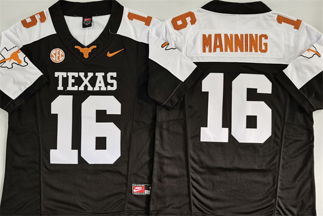 Men's Texas Longhorns #16 Peyton Manning Black White F.U.S.E. Stitched Jersey Men's Texas Longhorns #16 Peyton Manning Black White F.U.S.E. Stitched Jersey