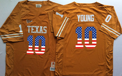 Texas Longhorns 10 Vince Young Orange USA Flag College Jersey