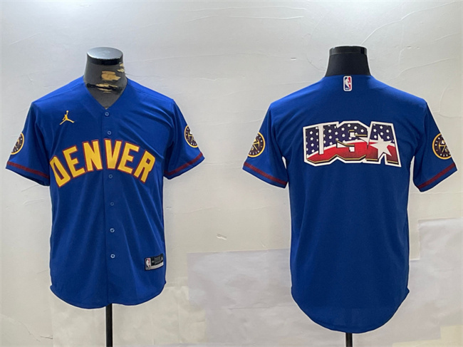 Men's Denver Nuggets Team Big Logo Blue With Patch Stitched Jersey Men's Denver Nuggets Team Big Logo Blue With Patch Stitched Jersey