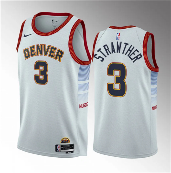 Men's Denver Nuggets #3 Julian Strawther White 2023 Draft Icon Edition Stitched Basketball Jersey Men's Denver Nuggets #3 Julian Strawther White 2023 Draft Icon Edition Stitched Basketball Jersey