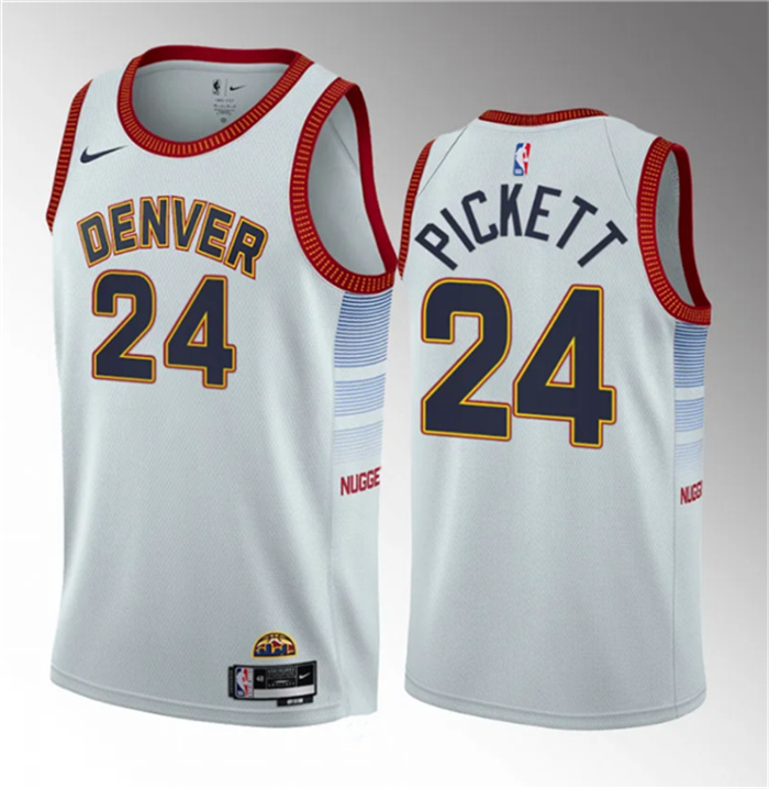 Men's Denver Nuggets #24 Jalen Pickett White 2023 Draft Icon Edition Stitched Basketball Jersey Men's Denver Nuggets #24 Jalen Pickett White 2023 Draft Icon Edition Stitched Basketball Jersey