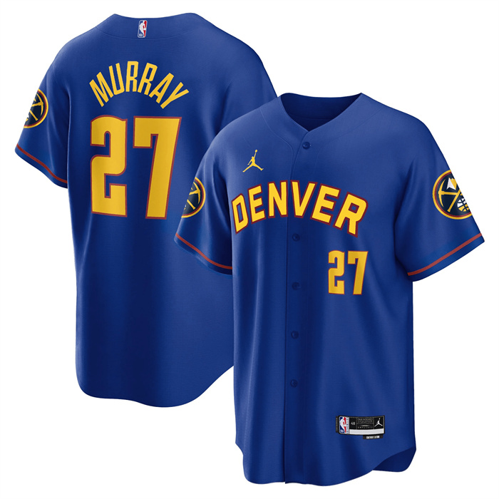 Men's Denver Nuggets #27 Jamal Murray Blue Cool Base Stitched Baseball Jersey Men's Denver Nuggets #27 Jamal Murray Blue Cool Base Stitched Baseball Jersey