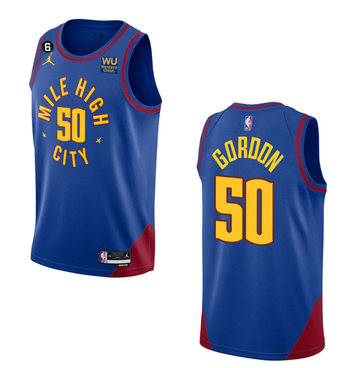 Men's Denver Nuggets #50 Aaron Gordon Blue 2022 23 Statement Edition With NO.6 Patch Stitched Jersey Men's Denver Nuggets #50 Aaron Gordon Blue 2022 23 Statement Edition With NO.6 Patch Stitched Jersey