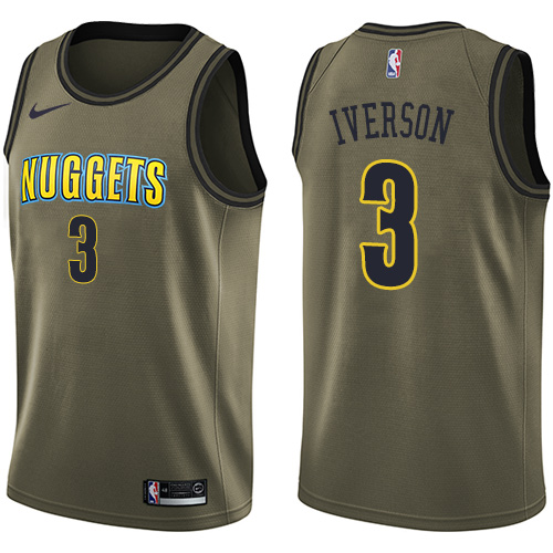 Nike Nuggets #3 Allen Iverson Green Salute to Service NBA Swingman Jersey Nike Nuggets #3 Allen Iverson Green Salute to Service NBA Swingman Jersey