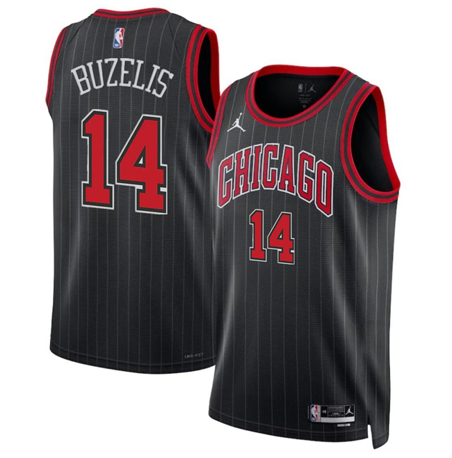Men's Chicago Bulls #14 Matas Buzelis Black 2024 Draft Statement Edition Stitched Basketball Jersey Men's Chicago Bulls #14 Matas Buzelis Black 2024 Draft Statement Edition Stitched Basketball Jersey