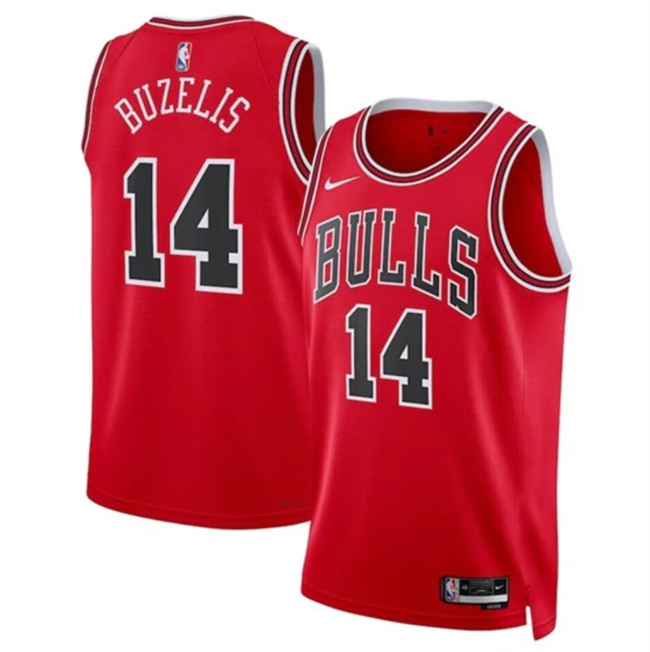 Men's Chicago Bulls #14 Matas Buzelis Red 2024 Draft Icon Edition Stitched Basketball Jersey Men's Chicago Bulls #14 Matas Buzelis Red 2024 Draft Icon Edition Stitched Basketball Jersey