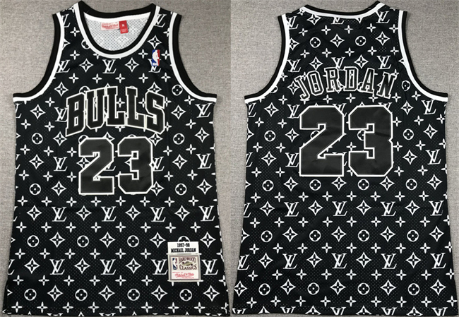 Men's Chicago Bulls #23 Michael Jordan Black 1997-98 Stitched Basketball JerseyS Men's Chicago Bulls #23 Michael Jordan Black 1997-98 Stitched Basketball JerseyS