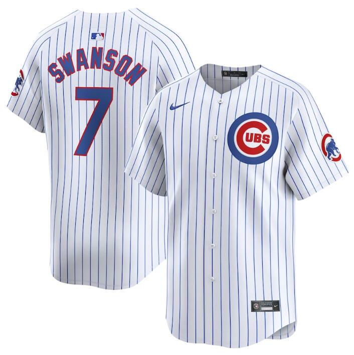 Men's Chicago Cubs #7 Dansby Swanson White 2024 Home Limited Stitched Baseball Jersey Men's Chicago Cubs #7 Dansby Swanson White 2024 Home Limited Stitched Baseball Jersey