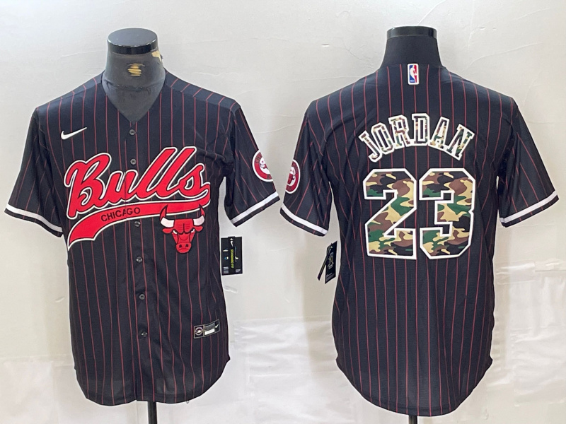 Men's Chicago Bulls #23 Michael Jordan Gray Camo Cool Base Stitched Baseball Jersey 2 Men's Chicago Bulls #23 Michael Jordan Gray Camo Cool Base Stitched Baseball Jersey 2