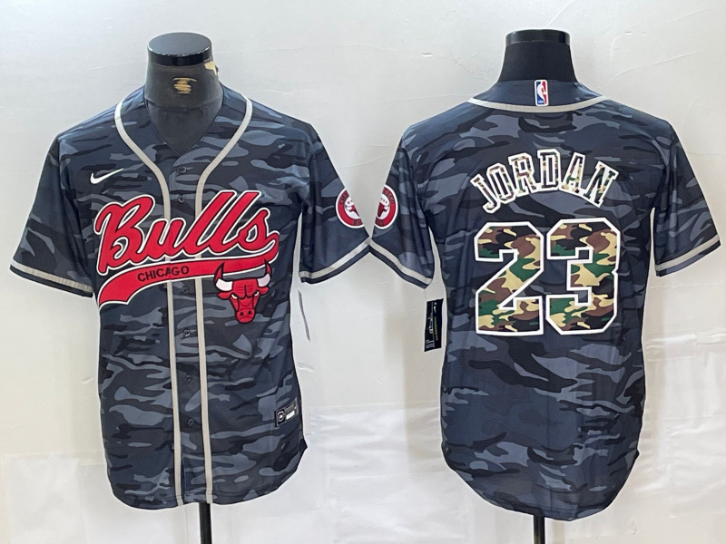 Men's Chicago Bulls #23 Michael Jordan Gray Camo Cool Base Stitched Baseball Jersey Men's Chicago Bulls #23 Michael Jordan Gray Camo Cool Base Stitched Baseball Jersey