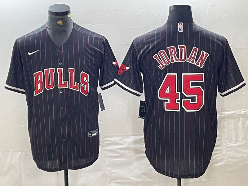 Men's Chicago Bulls #45 Michael Jordan Black Pinstripe Cool Base Stitched Baseball Jerseys Men's Chicago Bulls #45 Michael Jordan Black Pinstripe Cool Base Stitched Baseball Jerseys