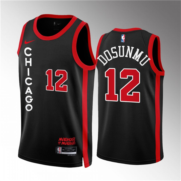 Men's Chicago Bulls #12 Ayo Dosunmu Black 2023 24 City Edition Stitched Basketball Jersey Men's Chicago Bulls #12 Ayo Dosunmu Black 2023 24 City Edition Stitched Basketball Jersey