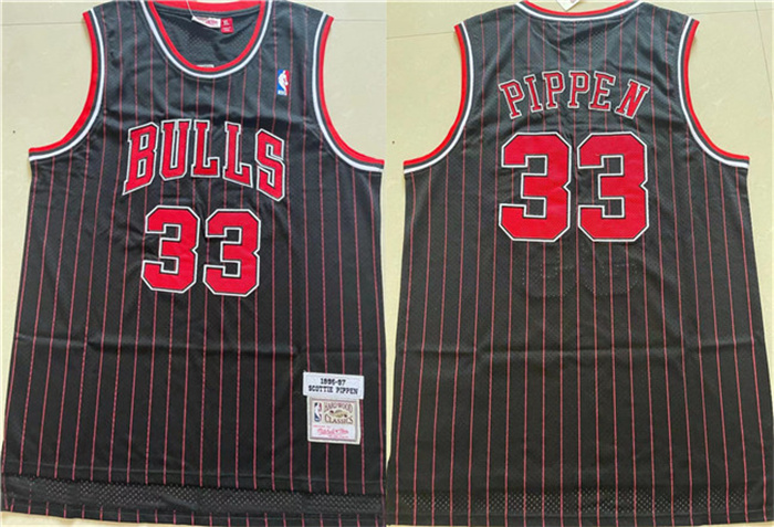Men's Chicago Bulls #33 Scottie Pippen Black 1996-97 Throwback Stitched Jersey Men's Chicago Bulls #33 Scottie Pippen Black 1996-97 Throwback Stitched Jersey