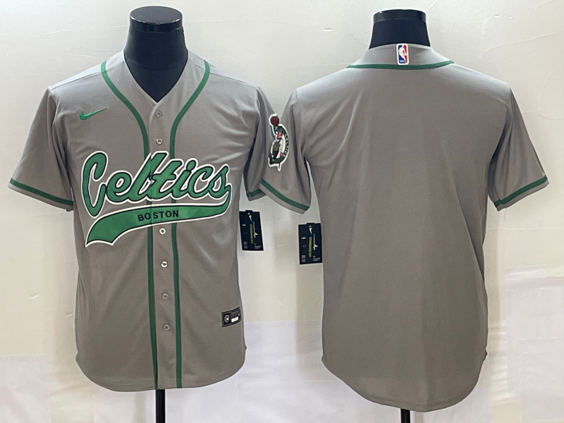 Men's Boston Celtics Blank Gray Stitched Baseball Jersey Men's Boston Celtics Blank Gray Stitched Baseball Jersey
