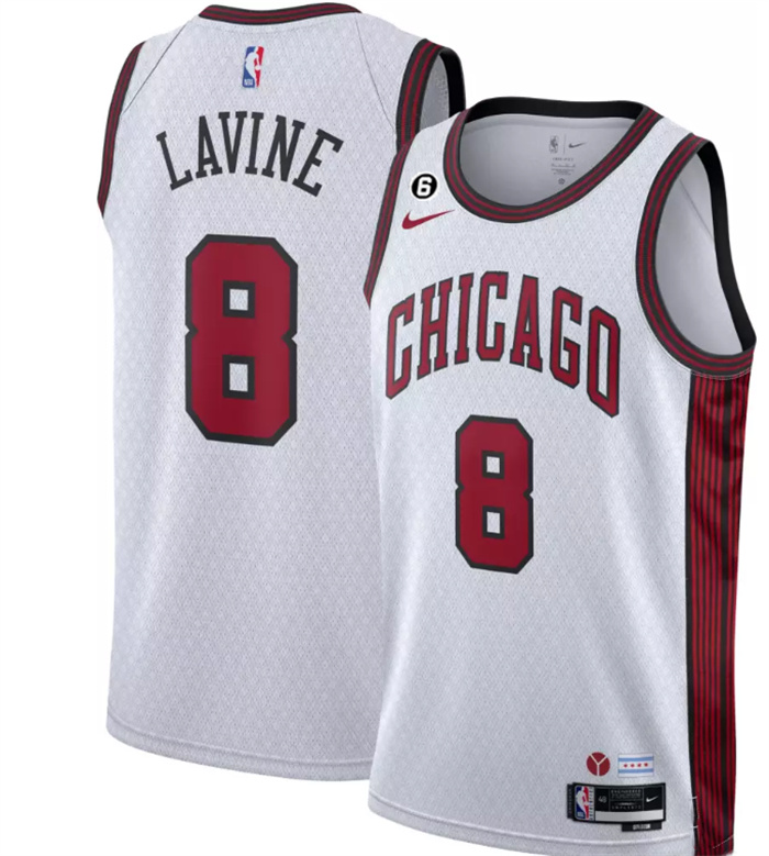 Men's Chicago Bulls #8 Zach LaVine 2022-23 White City Edition With NO.6 Patch Stitched Basketball Jersey Men's Chicago Bulls #8 Zach LaVine 2022-23 White City Edition With NO.6 Patch Stitched Basketball Jersey