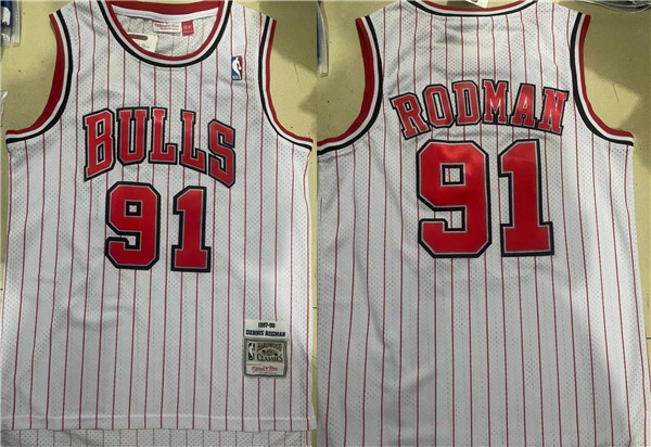 Men's Chicago Bulls #91 Dennis Rodman White Stitched Jersey Men's Chicago Bulls #91 Dennis Rodman White Stitched Jersey