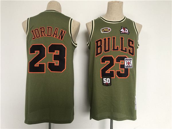Men's Chicago Bulls #23 Michael Jordan Green Military Flight Patchs Stitched Basketball Jersey Men's Chicago Bulls #23 Michael Jordan Green Military Flight Patchs Stitched Basketball Jersey