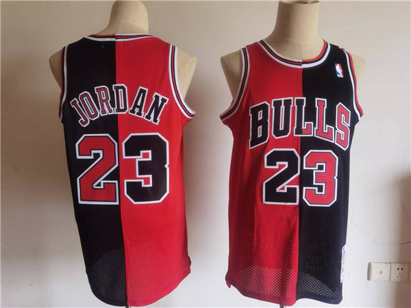 Men's Chicago Bulls #23 Michael Jordan Red Black Split Throwback Stitched Jersey Men's Chicago Bulls #23 Michael Jordan Red Black Split Throwback Stitched Jersey