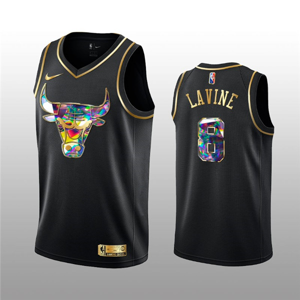 Men's Chicago Bulls #8 Zach Lavine 2021 22 Black Golden Edition 75th Anniversary Diamond Logo Stitched Basketball Jersey Men's Chicago Bulls #8 Zach Lavine 2021 22 Black Golden Edition 75th Anniversary Diamond Logo Stitched Basketball Jersey