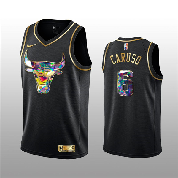 Men's Chicago Bulls #6 Alex Caruso 2021 22 Black Golden Edition 75th Anniversary Diamond Logo Stitched Basketball Jersey Men's Chicago Bulls #6 Alex Caruso 2021 22 Black Golden Edition 75th Anniversary Diamond Logo Stitched Basketball Jersey