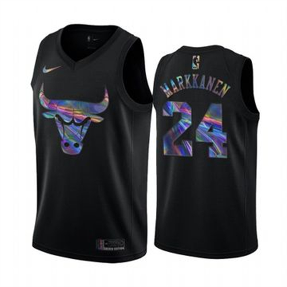 Nike Bulls #24 Lauri Markkanen Men's Iridescent Holographic Collection NBA Jersey - Black Nike Bulls #24 Lauri Markkanen Men's Iridescent Holographic Collection NBA Jersey - Black