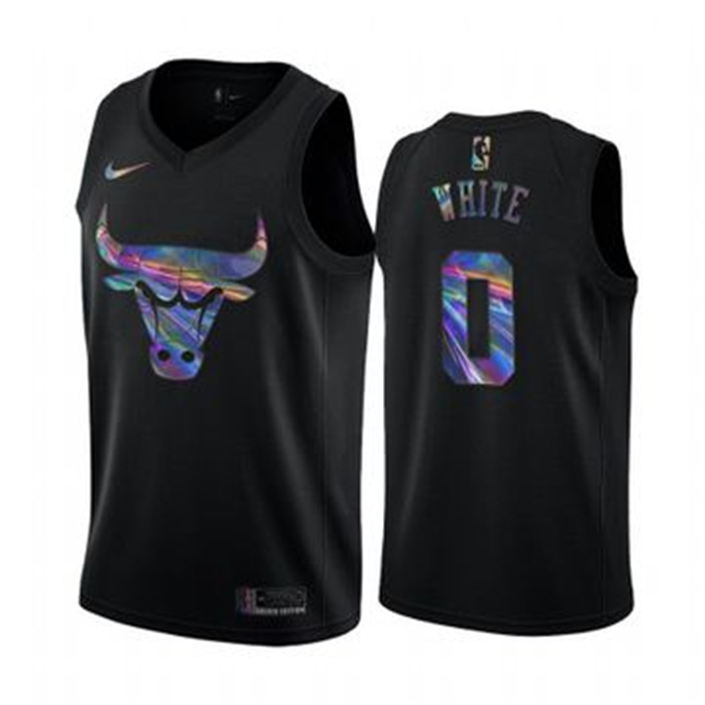 Nike Bulls #0 Coby White Men's Iridescent Holographic Collection NBA Jersey - Black Nike Bulls #0 Coby White Men's Iridescent Holographic Collection NBA Jersey - Black