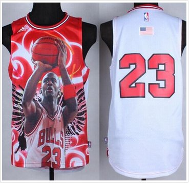 Chicago Bulls #23 Michael Jordan White Portrait Fashion Stitched NBA Jersey Chicago Bulls #23 Michael Jordan White Portrait Fashion Stitched NBA Jersey
