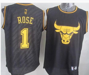 Chicago Bulls #1 Derrick Rose Black Precious Metals Fashion Stitched NBA Jersey Chicago Bulls #1 Derrick Rose Black Precious Metals Fashion Stitched NBA Jersey