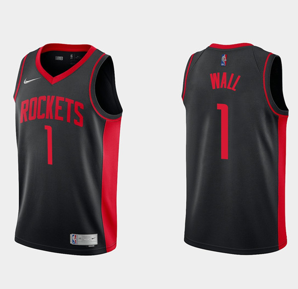 Men's Houston Rockets #1 John Wall Earned Edition Black Stitched Basketball Jersey Men's Houston Rockets #1 John Wall Earned Edition Black Stitched Basketball Jersey