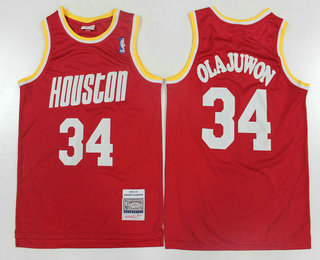 Men's Houston Rockets #34 Hakeem Olajuwon 1993-94 Red Hardwood Classics Soul Swingman Throwback Jersey Men's Houston Rockets #34 Hakeem Olajuwon 1993-94 Red Hardwood Classics Soul Swingman Throwback Jersey