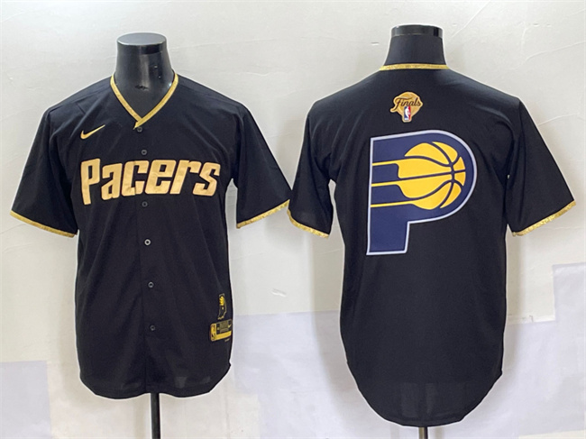 Men's Indiana Pacers Team Big Logo Black Gold 2025 Finals Vapor Stitched Baseball Jersey Men's Indiana Pacers Team Big Logo Black Gold 2025 Finals Vapor Stitched Baseball Jersey