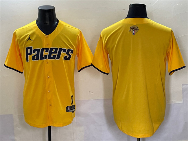 Men's Indiana Pacers Blank Yellow 2025 Finals Vapor Stitched Baseball Jersey