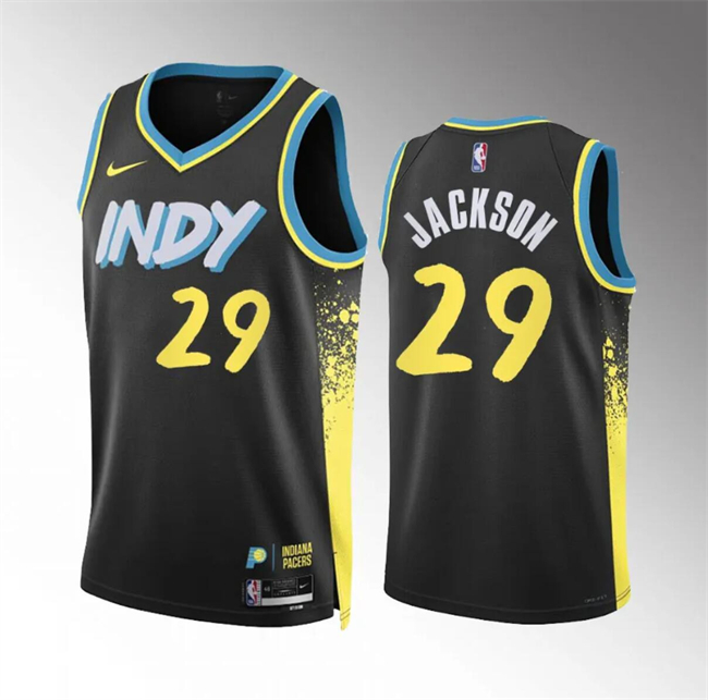 Men's Indiana Pacers #29 Quenton Jackson Black 2023 24 City Edition Stitched Basketball Jersey Men's Indiana Pacers #29 Quenton Jackson Black 2023 24 City Edition Stitched Basketball Jersey