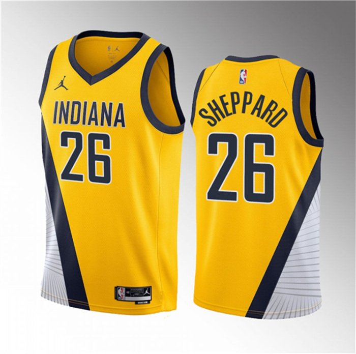Men's Indiana Pacers #26 Ben Sheppard Yellow 2023 Draft Statement Edition Stitched Basketball JerseyS