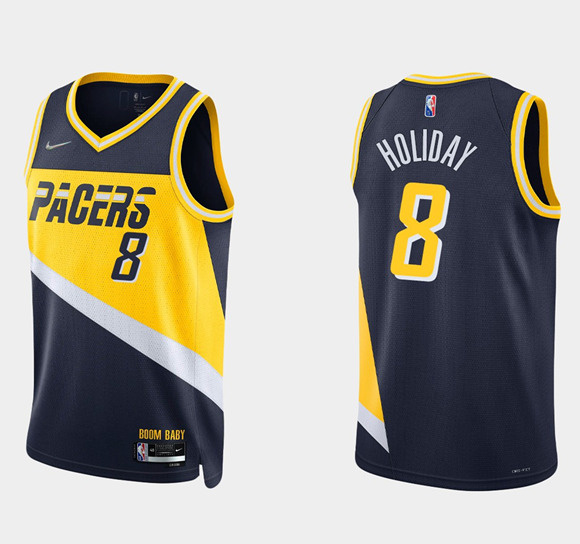 Men's Indiana Pacers #8 Justin Holiday 2021 22 Navy City Edition 75th Anniversary Stitched Basketball Jersey