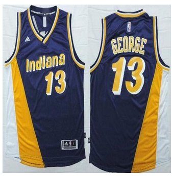 Indlana Pacers #13 Paul George Navy Blue-Yellow Throwback Stitched NBA Jersey
