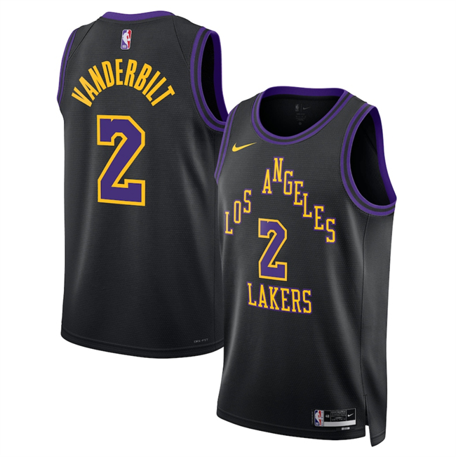 Men's Los Angeles Lakers #2 Jarred Vanderbilt Black 2025 26 City Edition Stitched Basketball Jersey