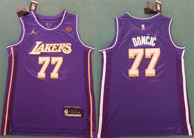 Men's Los Angeles Lakers #77 Luka Don?i? Purple 2025 Statement Edition Stitched Basketball Jersey Men's Los Angeles Lakers #77 Luka Don?i? Purple 2025 Statement Edition Stitched Basketball Jersey