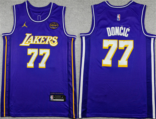 Men's Los Angeles Lakers #77 Luka Don?i? Purple Statement Edition Stitched Basketball Jersey Men's Los Angeles Lakers #77 Luka Don?i? Purple Statement Edition Stitched Basketball Jersey