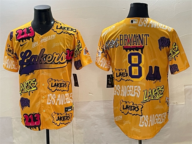 Men's Los Angeles Lakers #8 Kobe Bryant Yellow Limited Stitched Baseball Jersey Men's Los Angeles Lakers #8 Kobe Bryant Yellow Limited Stitched Baseball Jersey