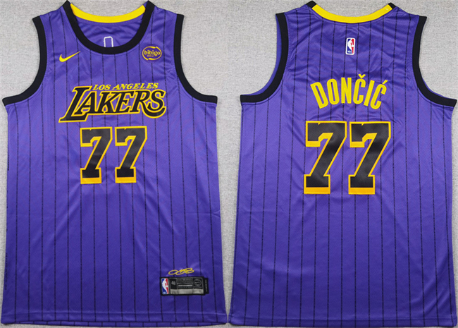 Men's Los Angeles Lakers #77 Luka Don?i? Purple 2025 Stitched Basketball Jersey Men's Los Angeles Lakers #77 Luka Don?i? Purple 2025 Stitched Basketball Jersey