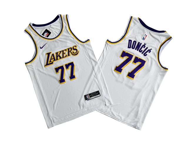 Men's Los Angeles Lakers #77 Luka Don?i? White Association Edition Stitched Basketball Jersey Men's Los Angeles Lakers #77 Luka Don?i? White Association Edition Stitched Basketball Jersey