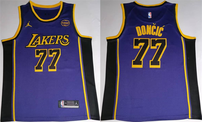 Men's Los Angeles Lakers #77 Luka Don?i? Puple 2025 Stitched Basketball Jersey Men's Los Angeles Lakers #77 Luka Don?i? Puple 2025 Stitched Basketball Jersey
