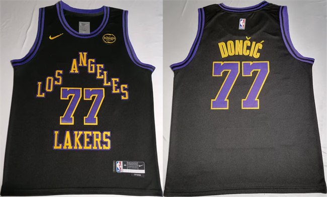 Men's Los Angeles Lakers #77 Luka Don?i? Black 2025 Stitched Basketball Jersey Men's Los Angeles Lakers #77 Luka Don?i? Black 2025 Stitched Basketball Jersey
