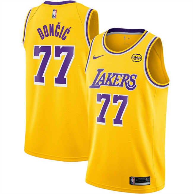 Men's Los Angeles Lakers #77 Luka Don?i? Yellow 2025 Icon Edition Stitched Basketball Jersey Men's Los Angeles Lakers #77 Luka Don?i? Yellow 2025 Icon Edition Stitched Basketball Jersey