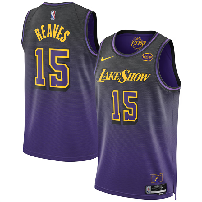 Men's Los Angeles Lakers #15 Austin Reaves Purple 2024 25 City Edition Stitched Basketball Jersey Men's Los Angeles Lakers #15 Austin Reaves Purple 2024 25 City Edition Stitched Basketball Jersey