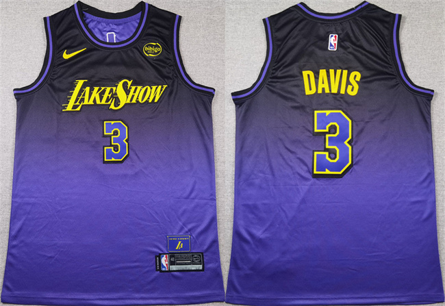 Men's Los Angeles Lakers #3 Anthony Davis Purple 2024 Stitched Basketball Jersey Men's Los Angeles Lakers #3 Anthony Davis Purple 2024 Stitched Basketball Jersey