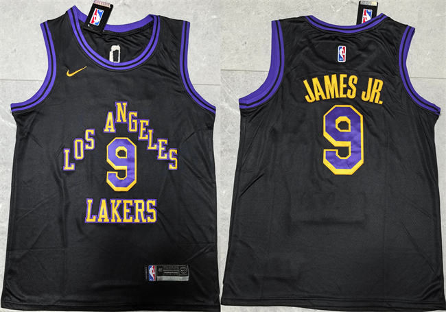 Men's Los Angeles Lakers #9 Bronny James Jr. Black 2024 Draft Stitched Basketball Jersey Men's Los Angeles Lakers #9 Bronny James Jr. Black 2024 Draft Stitched Basketball Jersey