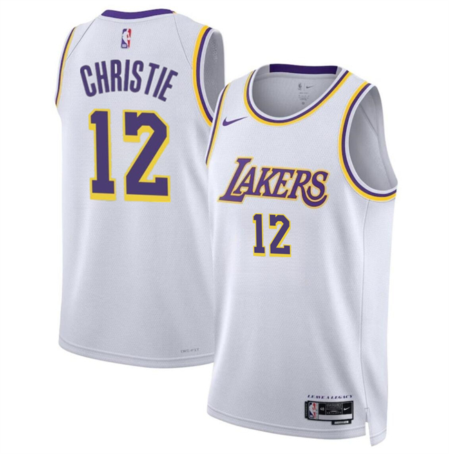 Men's Los Angeles Lakers #12 Max Christie White 2024 Association Edition Stitched Basketball Jersey Men's Los Angeles Lakers #12 Max Christie White 2024 Association Edition Stitched Basketball Jersey