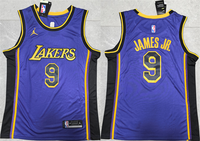 Men's Los Angeles Lakers #9 Bronny James Jr. Purple Stitched Basketball Jersey Men's Los Angeles Lakers #9 Bronny James Jr. Purple Stitched Basketball Jersey